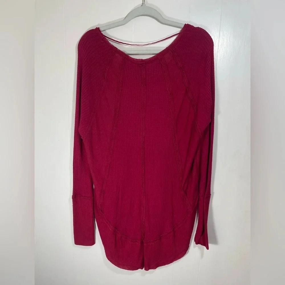 We The Free Free People Red Catalina Waffle Knit Long Sleeve Thermal Tunic - Picture 5 of 9